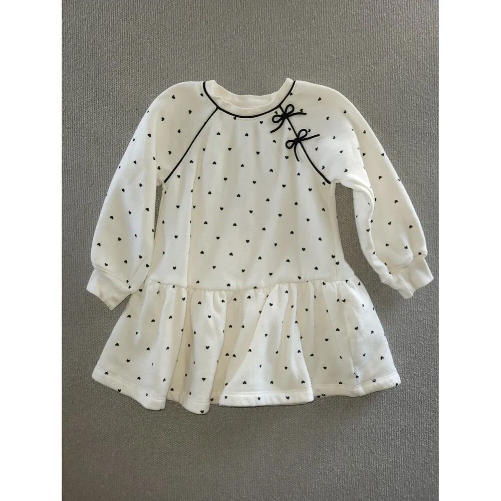 GAP Size 3 Years White Sweater Dress with Black Heart Accents